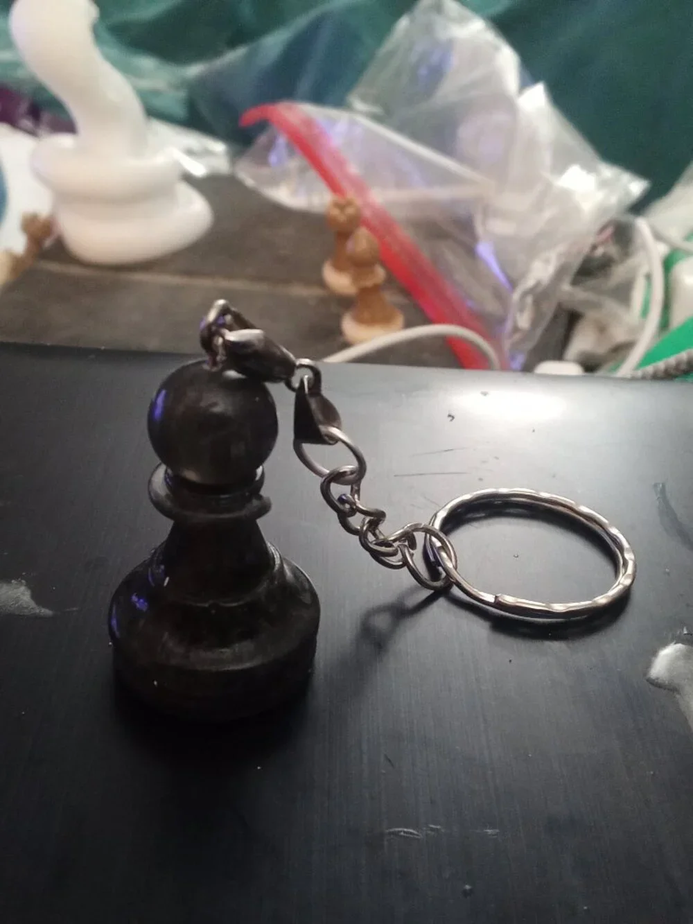 Handmade Black Resin Chess Pawn Keychain